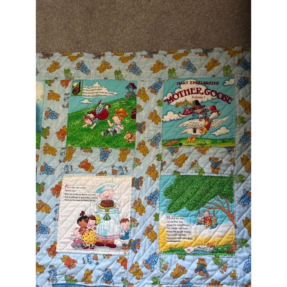 Vtg Mary Engelbreit Child's Quilt Cottage Core Handmade Machine Quilted 38.5 X48